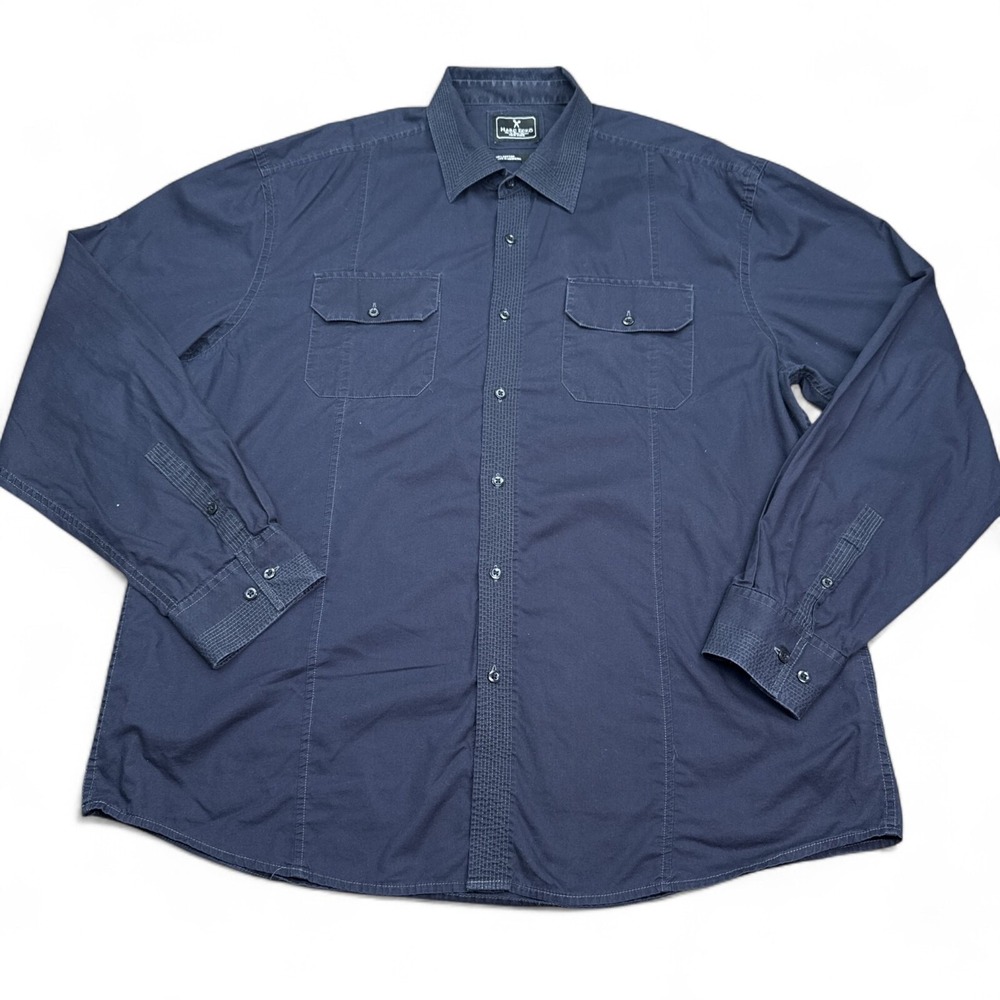 Marc Ecko Button Up‎ Shirt Mens Size 2XL XXL Navy Blue Long Sleeve Casual